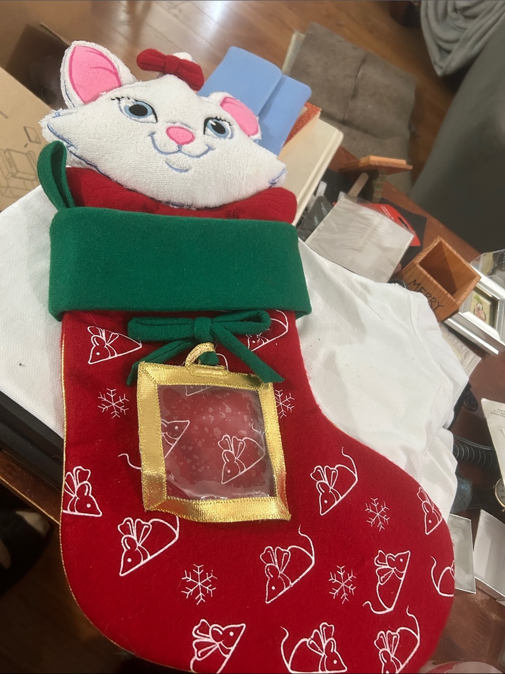 Disney Red Green White Gold Marie Christmas Stocking pet stocking